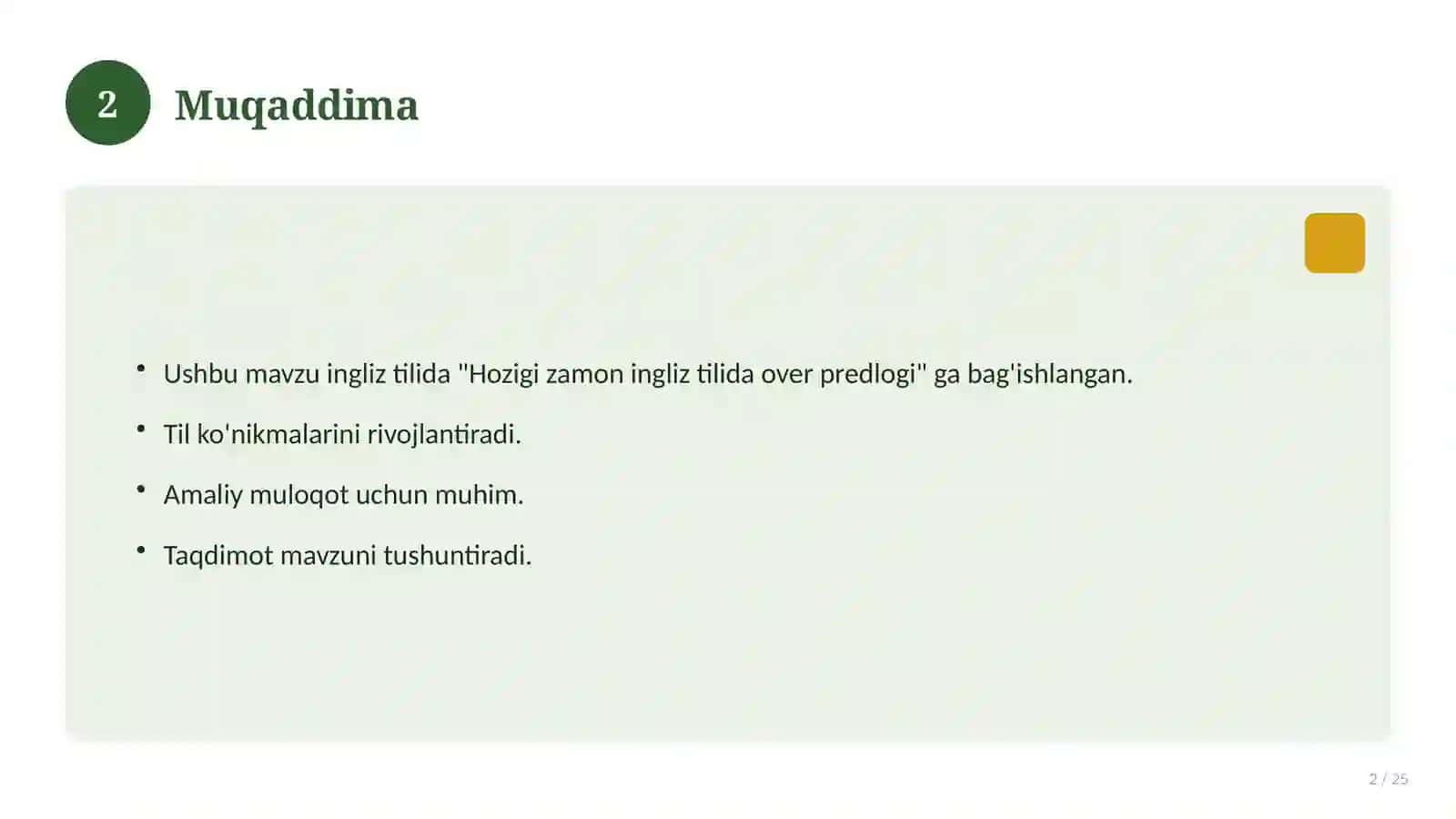 Hozigi zamon ingliz tilida over predlogi 2