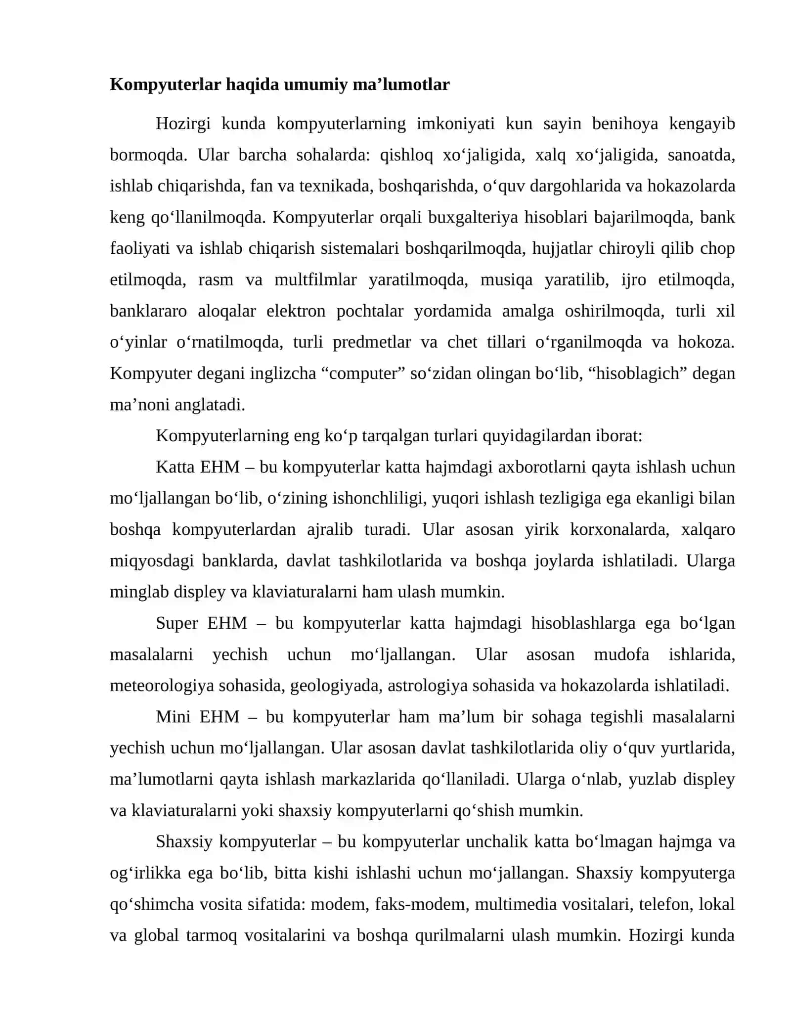 Kompyuterlar haqida umumiy maʼlumotlar 2