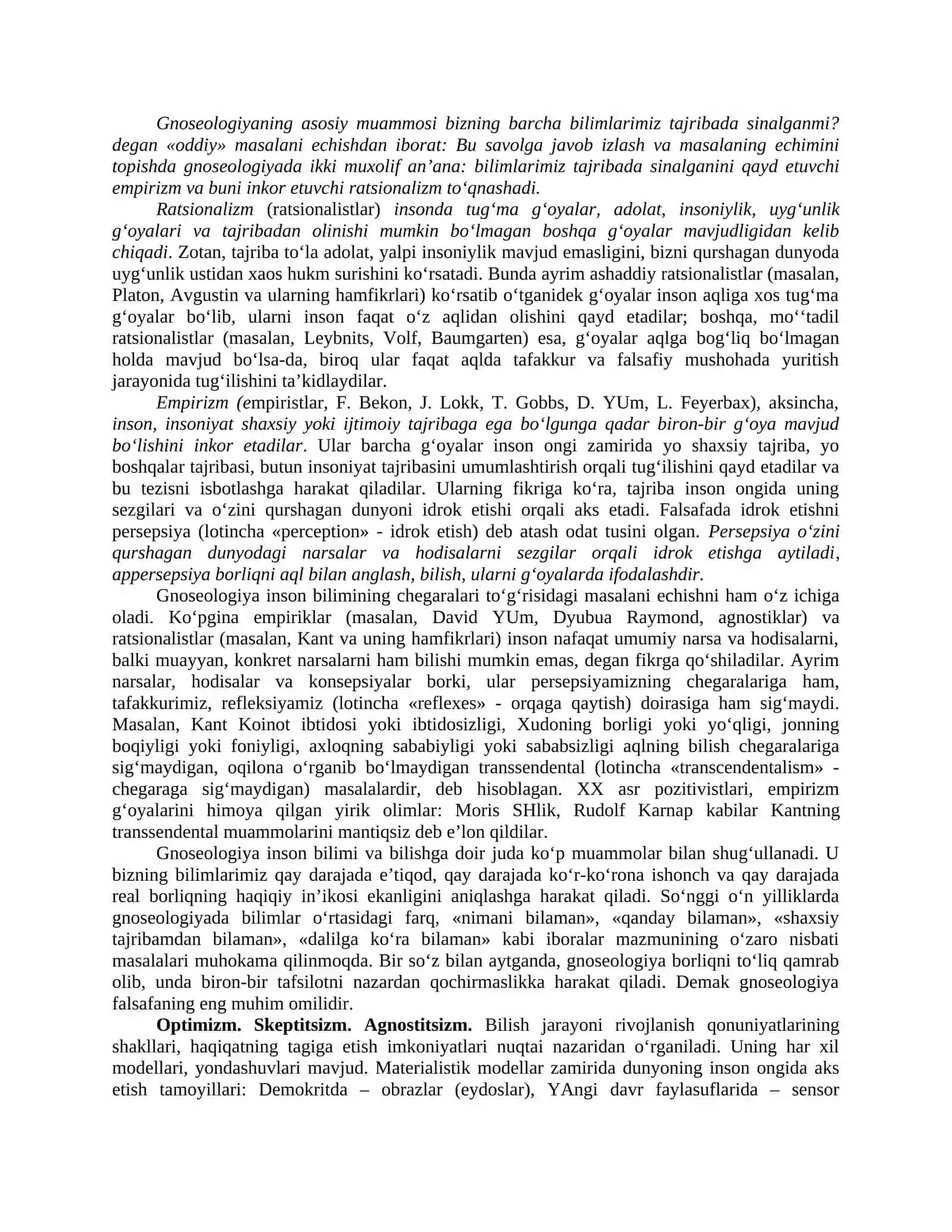 BILISH NAZARIYASI: ASOSIY MUAMMOLARI VA YO‘NALISHLARI 2