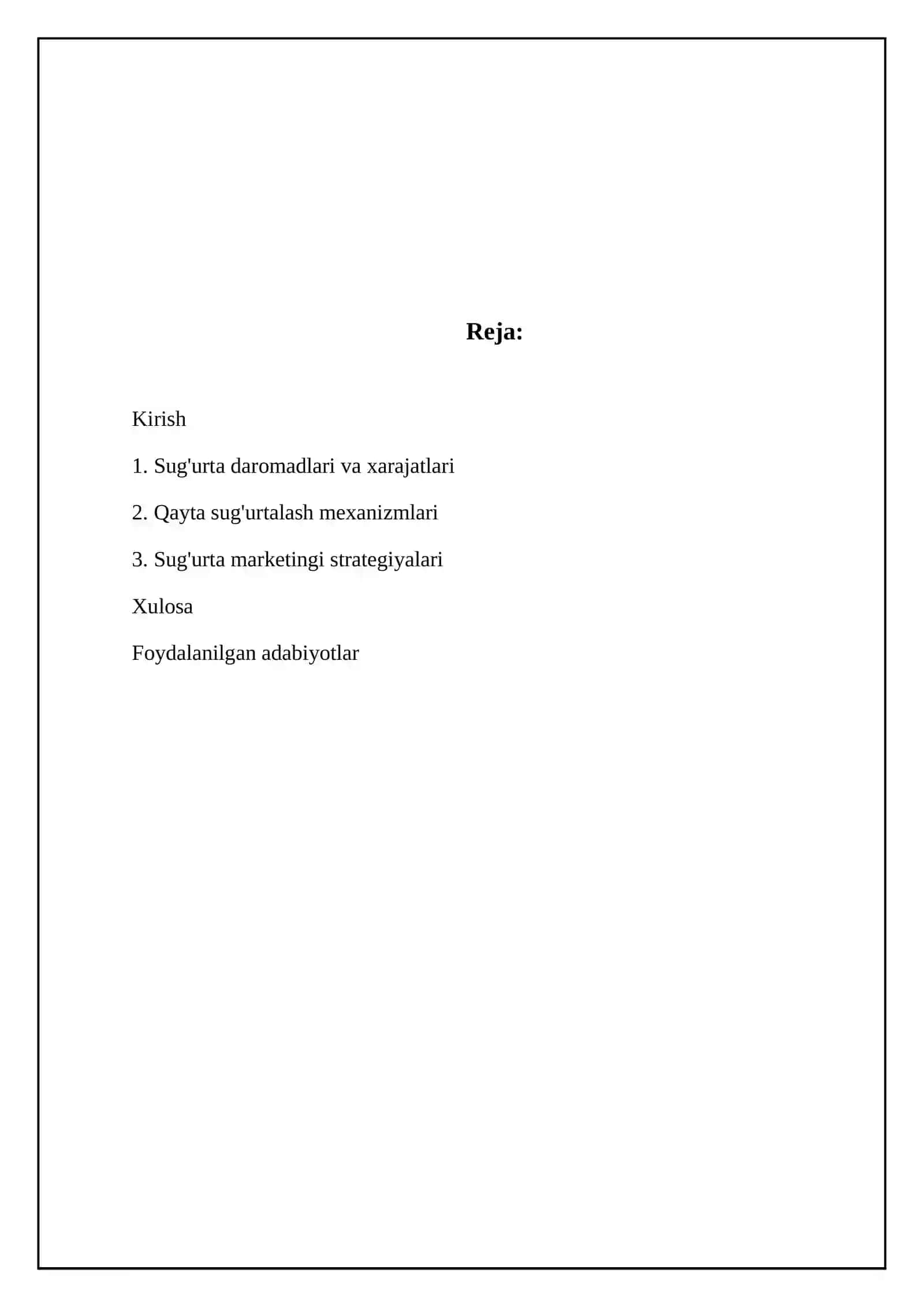 Sug‘urtaning daromadlar va xarajatlar Qayta sug‘urtalash Sug‘urta marketingi 2