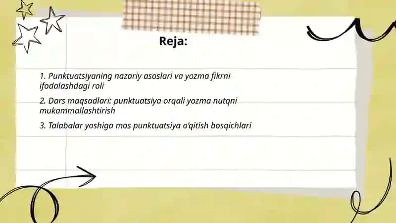 Punktuatsiya – fikrni yozma mukammal ifodalash vositasini o’rgatish metodikasi 2