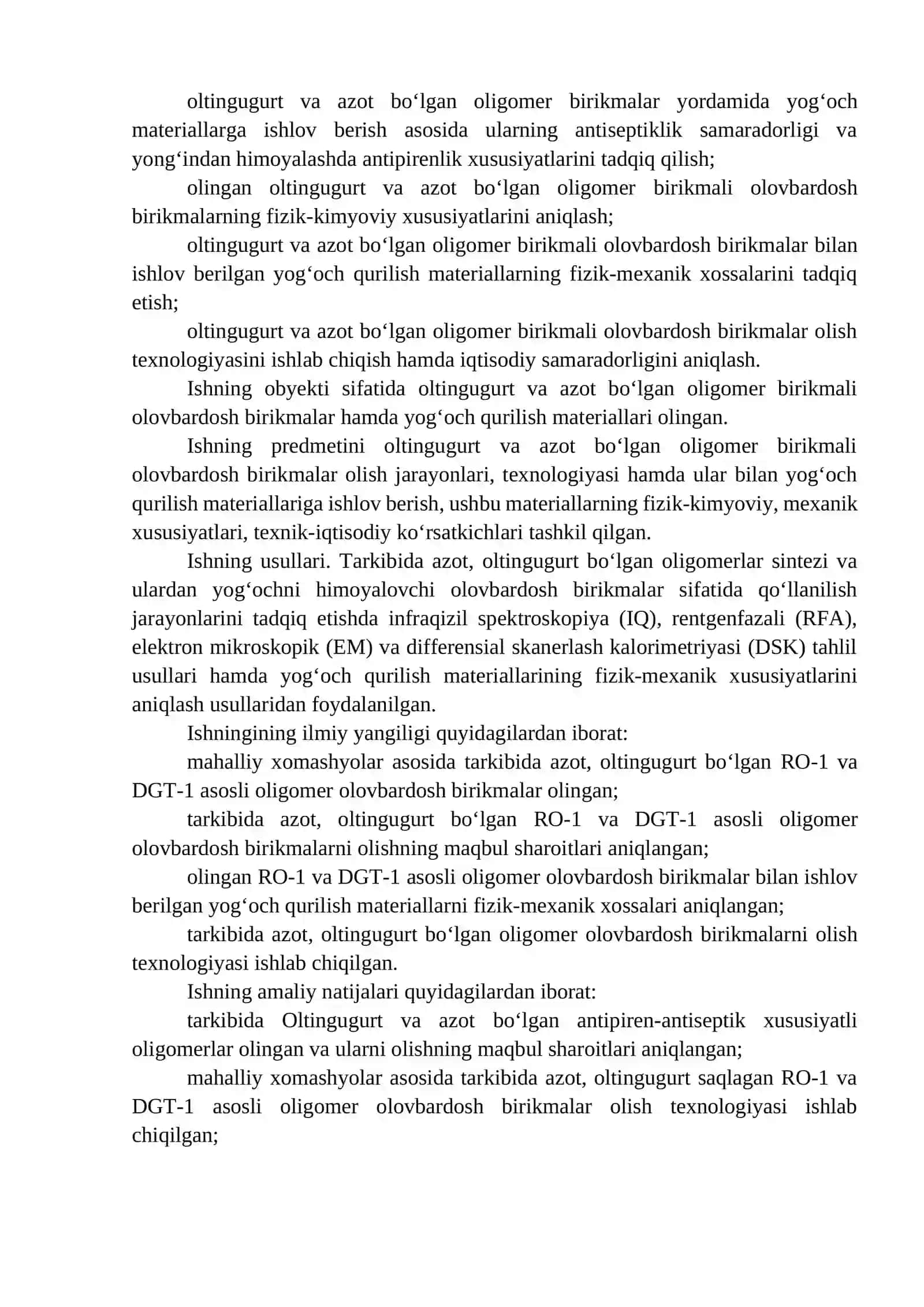 Oltingugurt va Azot Olovbardoshlar Sintezi 2