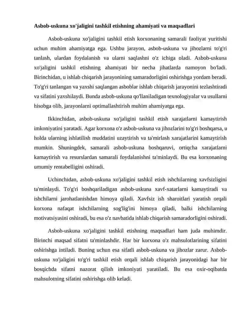 Asbob-uskuna xo'jaligini tashkil etish 2