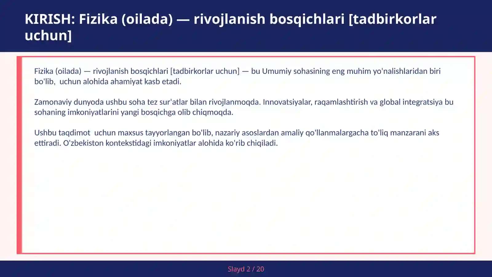 FIZIKA (OILADA) — RIVOJLANISH BOSQICHLARI [TADBIRKORLAR UCHUN] 2