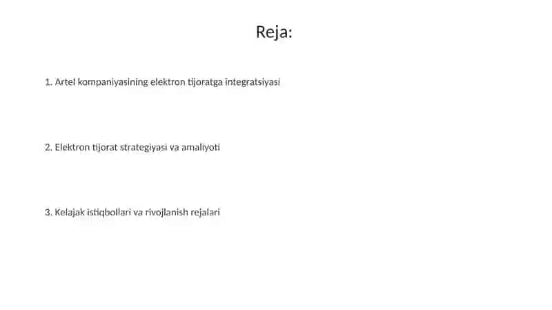 Artel kompanyasi va eliktiron tijorat 2