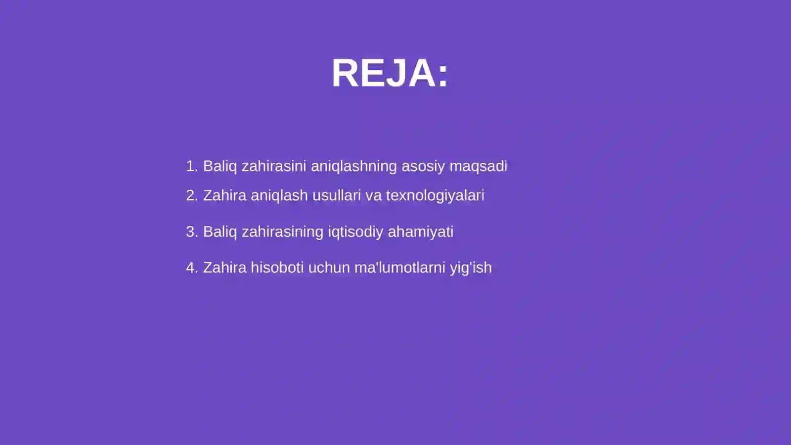 Baliq zahirasini aniqlash va ovlash rejasini ishlab chiqish 2