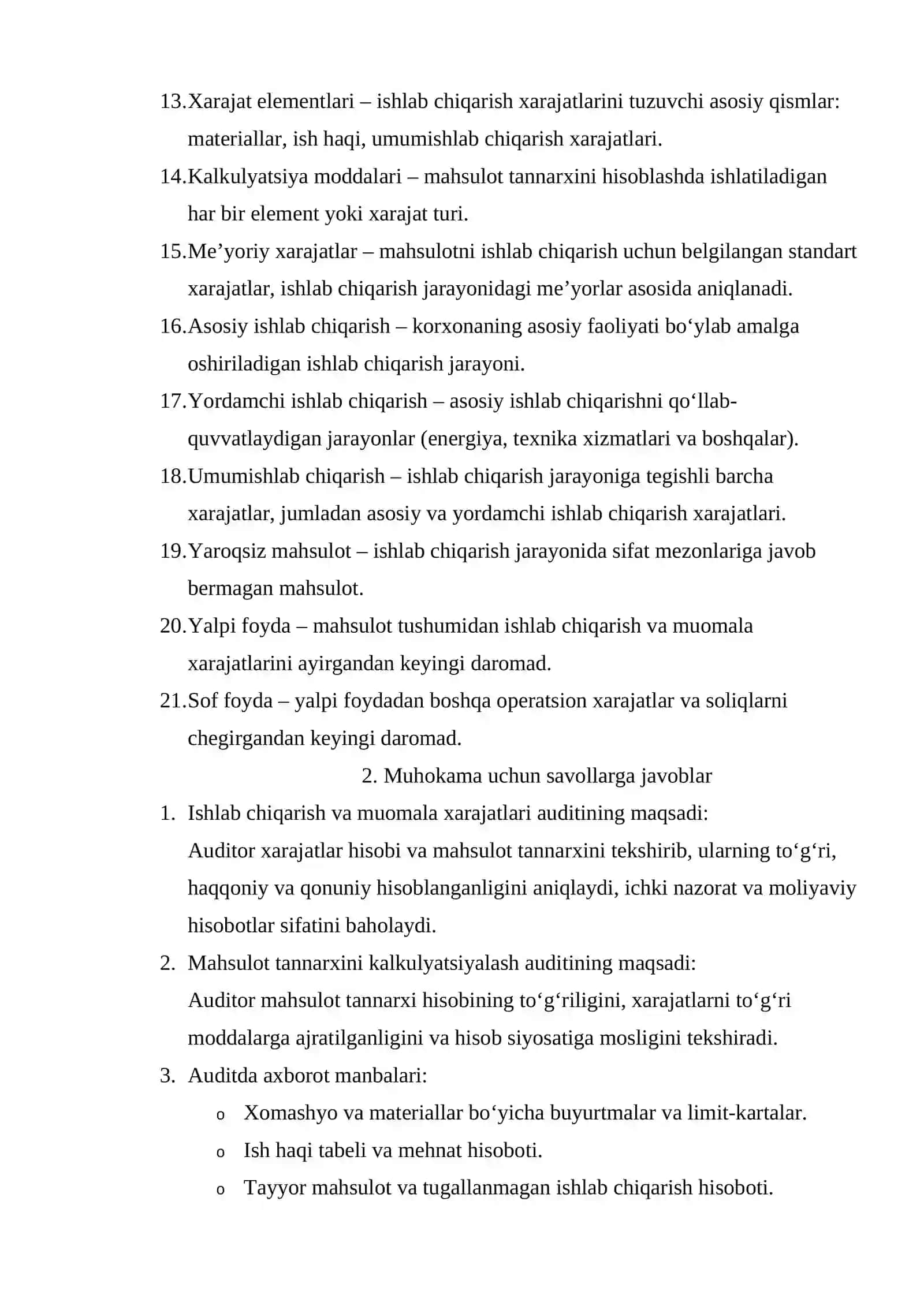 ISHLAB CHIQARISH JARAYONI AUDITI: ISA STANDARTLARI ASOSIDA XARAJATLAR VA ZAXIRALARNI NAZORAT QILISH 2