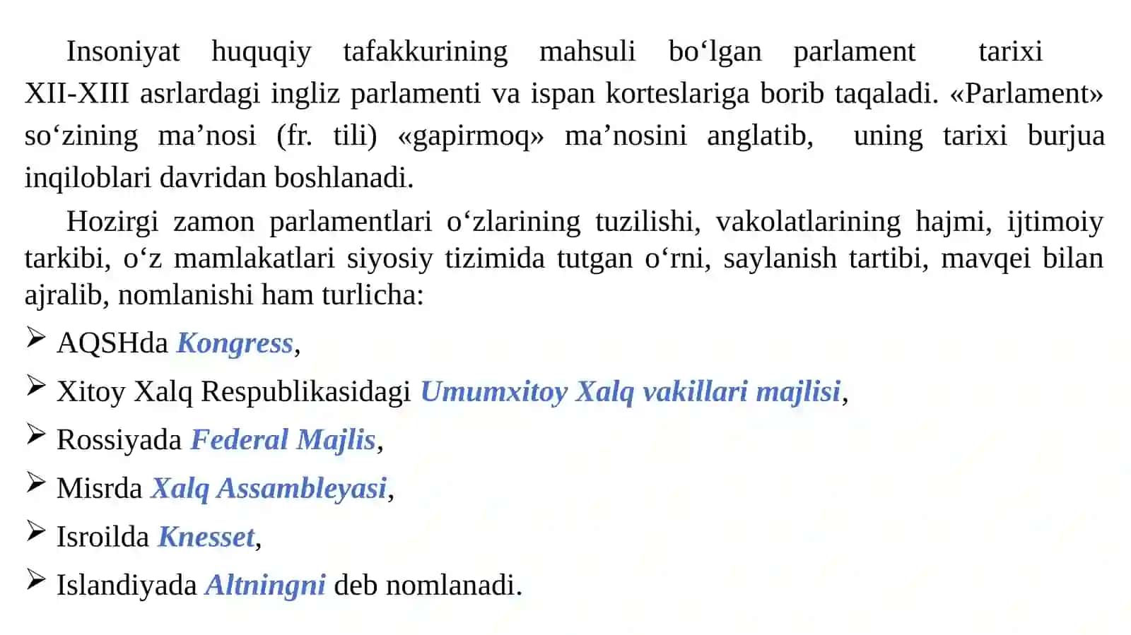 O‘zbekiston Respublikasi Oliy Majlisi konstitutsiyaviy maqomi 2