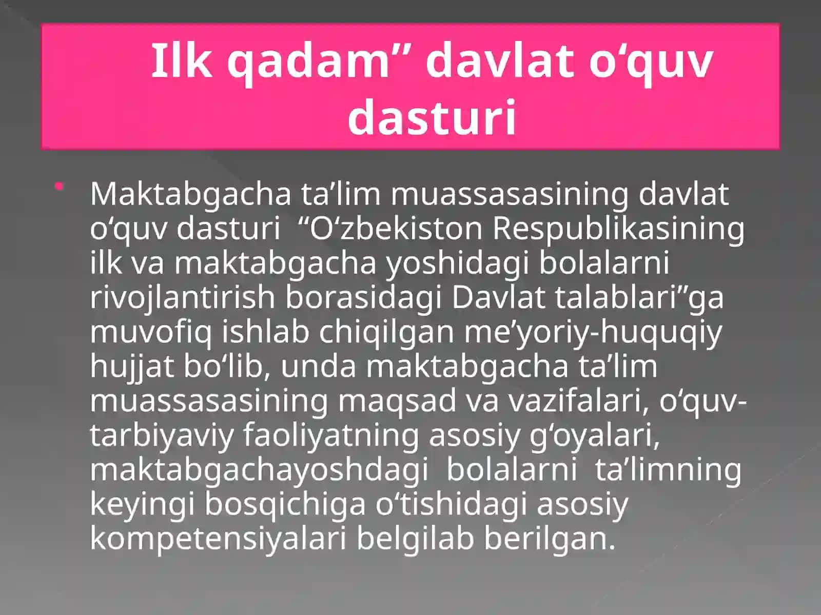 Ilkqadam dasturi danutqbo’li mi taxa lili 2