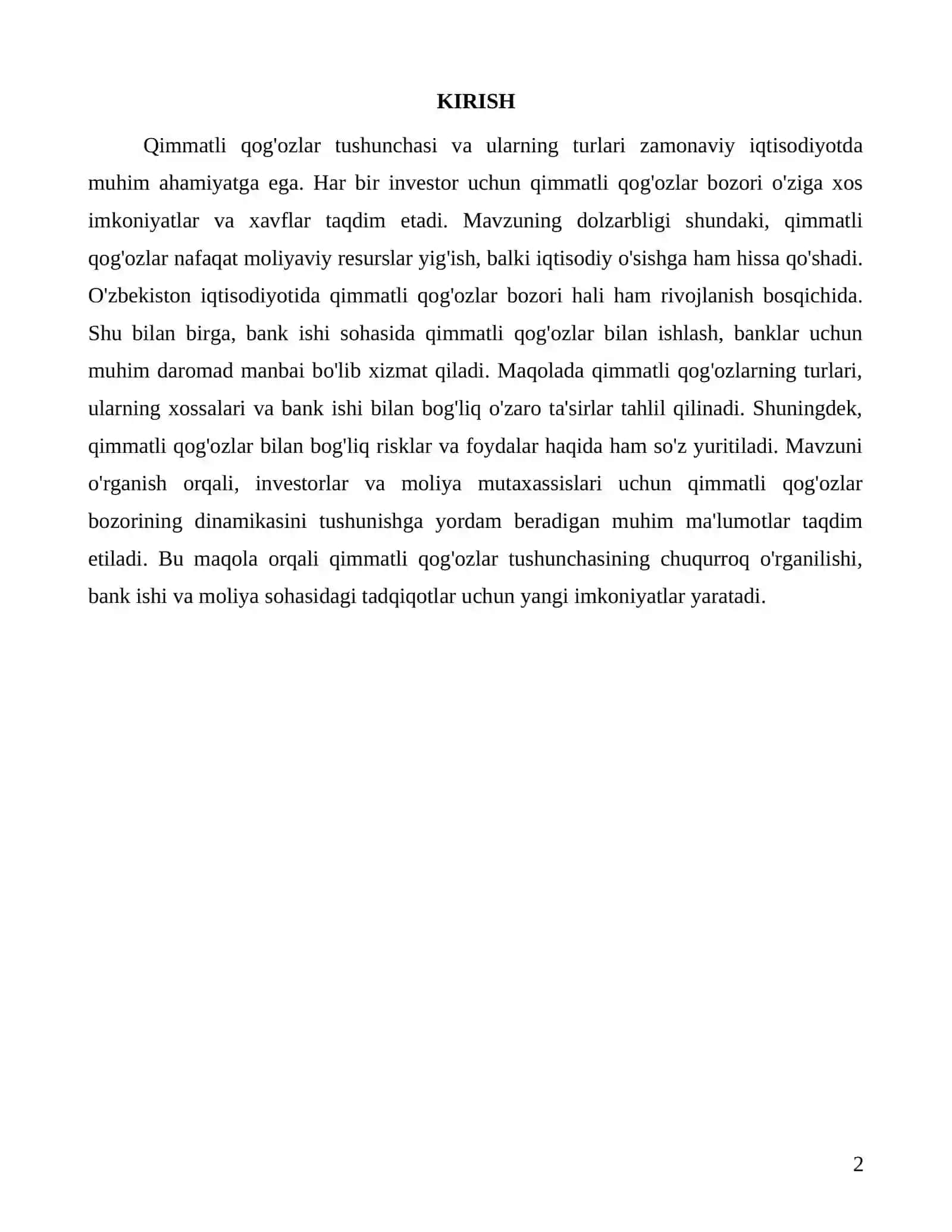 Qimmatli qog'ozlar tushunchasi va uning turlari haqida 2