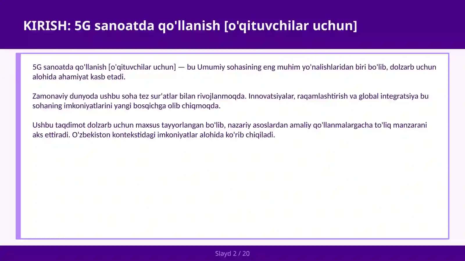 5G sanoatda qo'llanish [o'qituvchilar uchun] 2