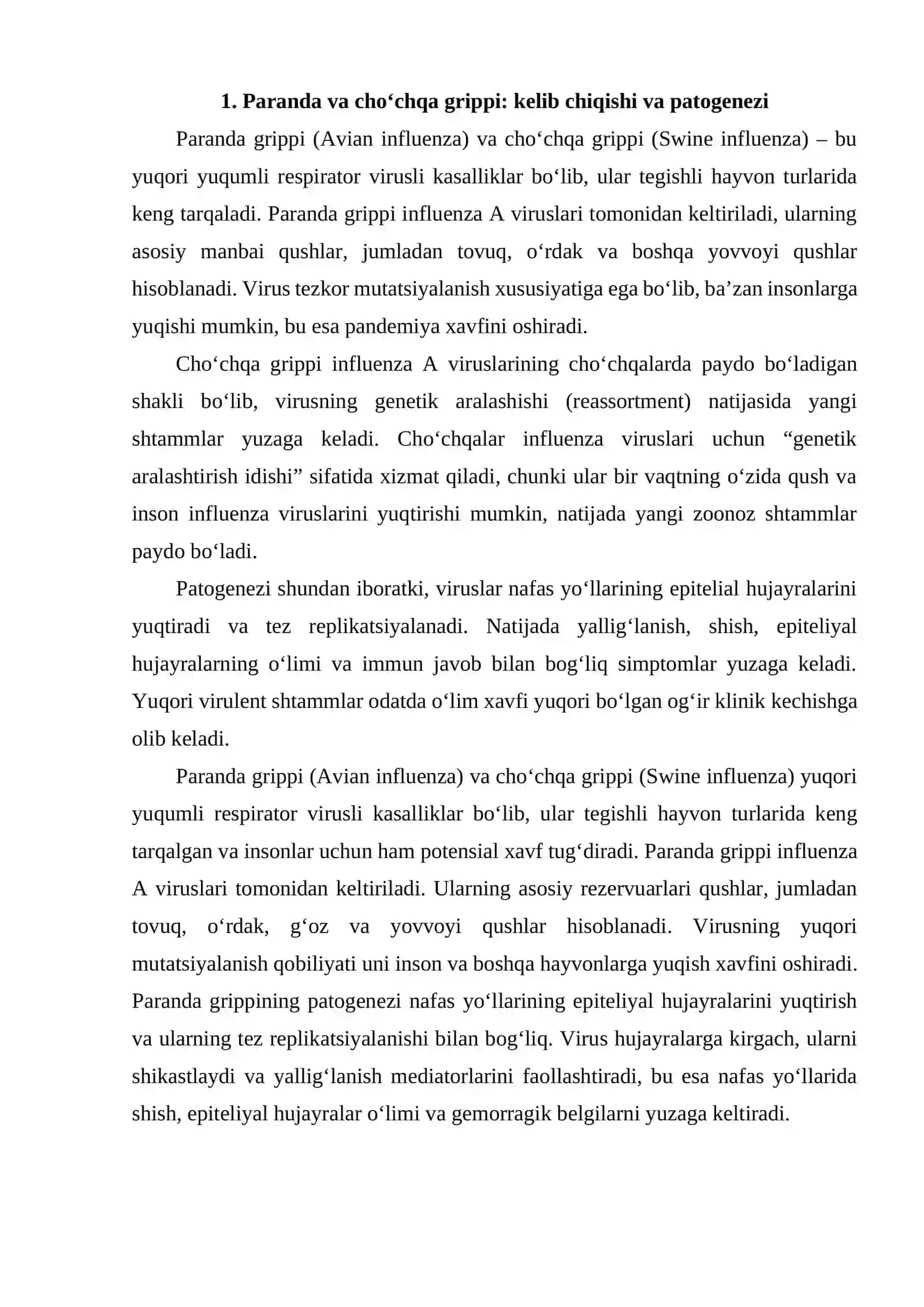 Paranda va cho'chqa grippi va uning hoizrgi kundagi muammolari 2