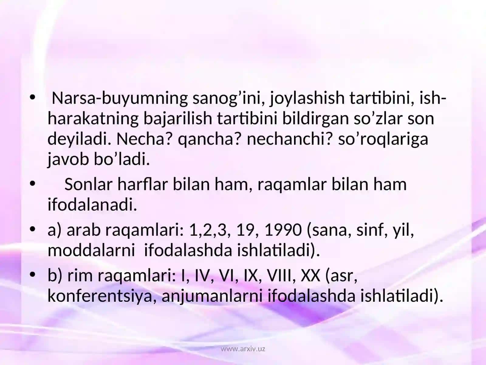 Son so'z turkumi yuzasidan darslikdagi berilgan ma'lumotlarni tahlil qilish 2