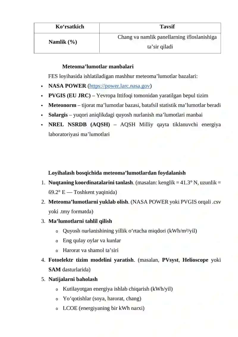 FOTOELEKTR STANSIYANI LOYIHALASH 2