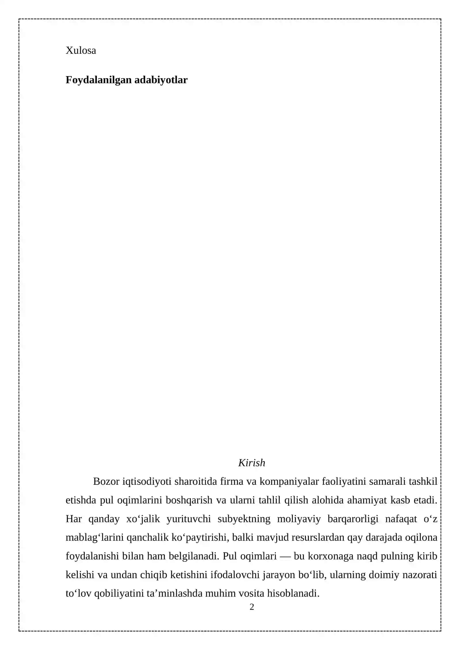 Firma va kompaniyalarining pul oqimlarining tahlilini takomillashtirish 2