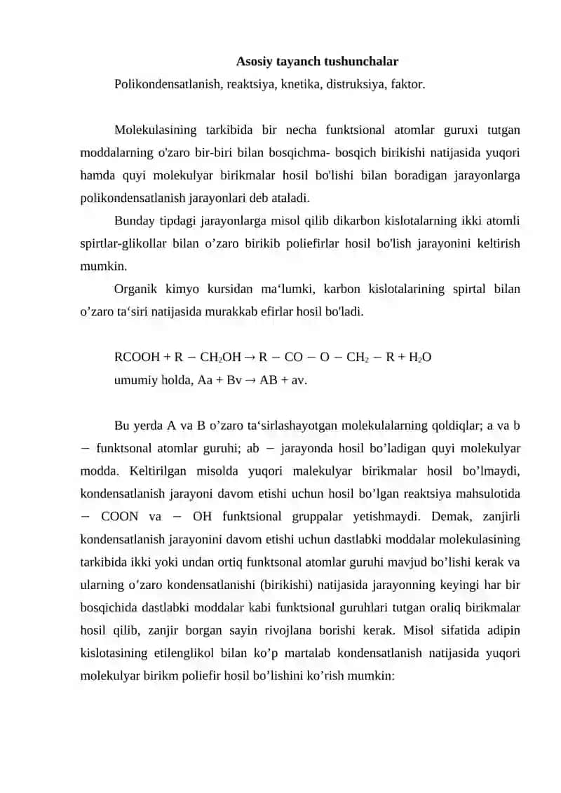 Polikondensatlanish reaktsiyalari 2
