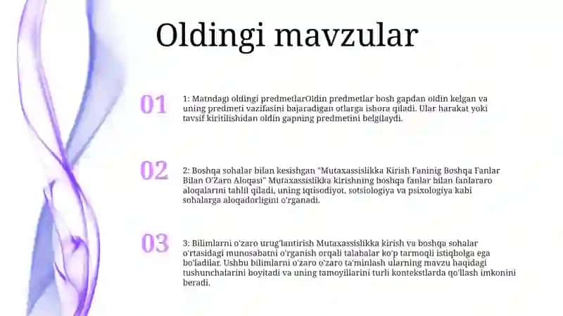 Mutaxassislikka Kirish Faninig Boshqa Fanlar Bilan O'Zaro Aloqasi 2