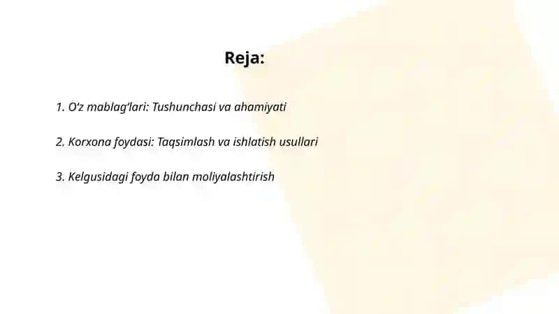 Korxonalarni moliyalashtirishning oʻz manbalari 2