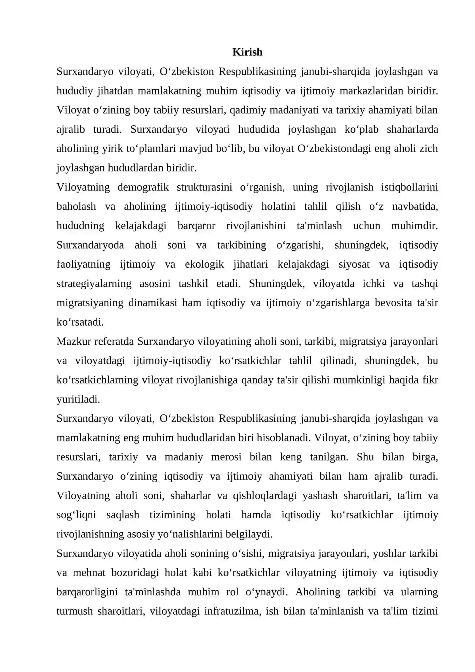 Surxandaryo viloyati aholisining statistikasi 2