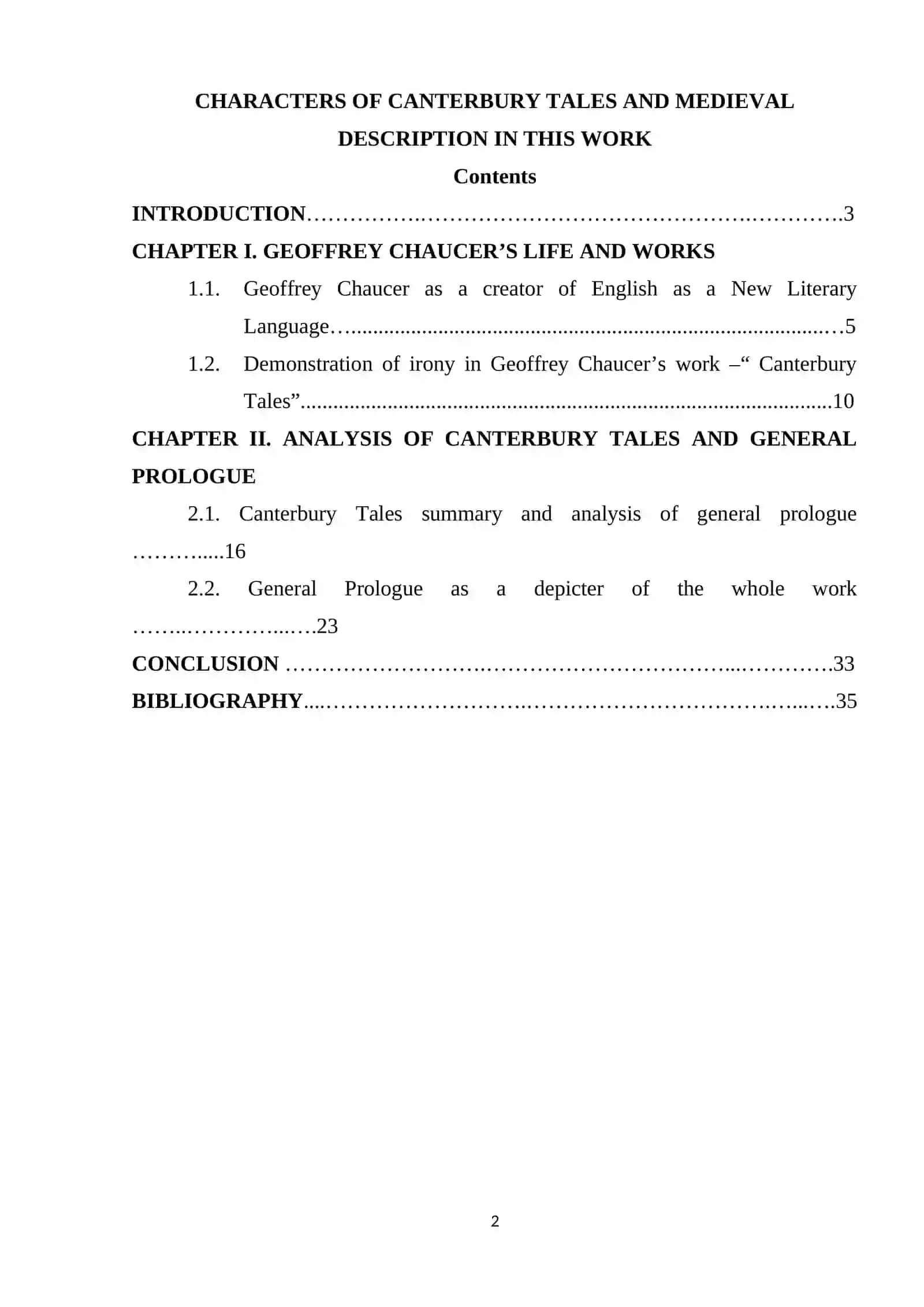 CHARACTERS OF CANTERBURY TALES AND MEDIEVAL DESCRIPTION IN THIS WORK 2