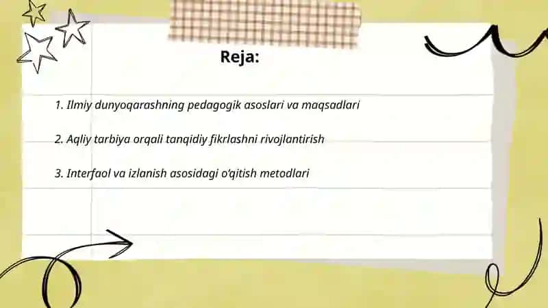 O'quvchilarning ilmiy dunyoqarashini rivojlantirish. Aqliy tarbiya 2