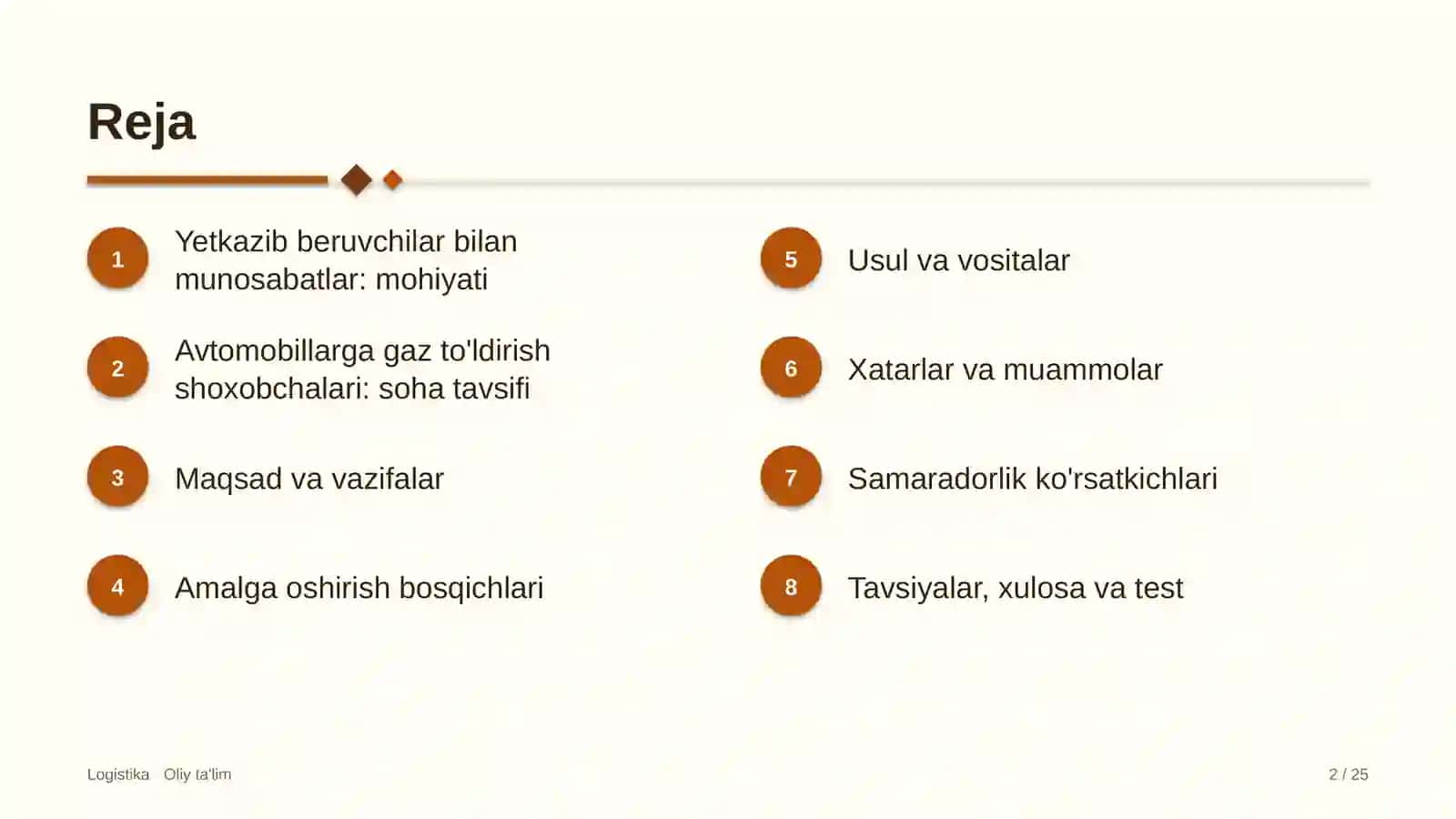 Avtomobillarga gaz to'ldirish shoxobchalarida yetkazib beruvchilar bilan munosabatlarni boshqarish 2