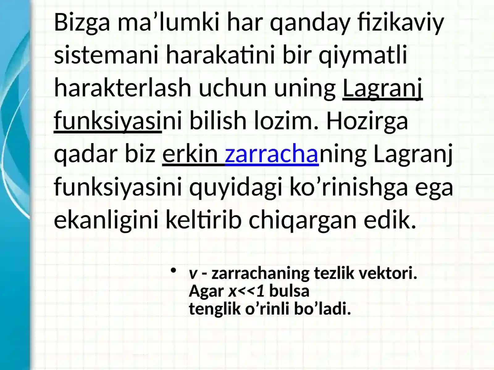 ОRELYATIVISTIK DINAMIKA ELEMENTLARI REJA 2