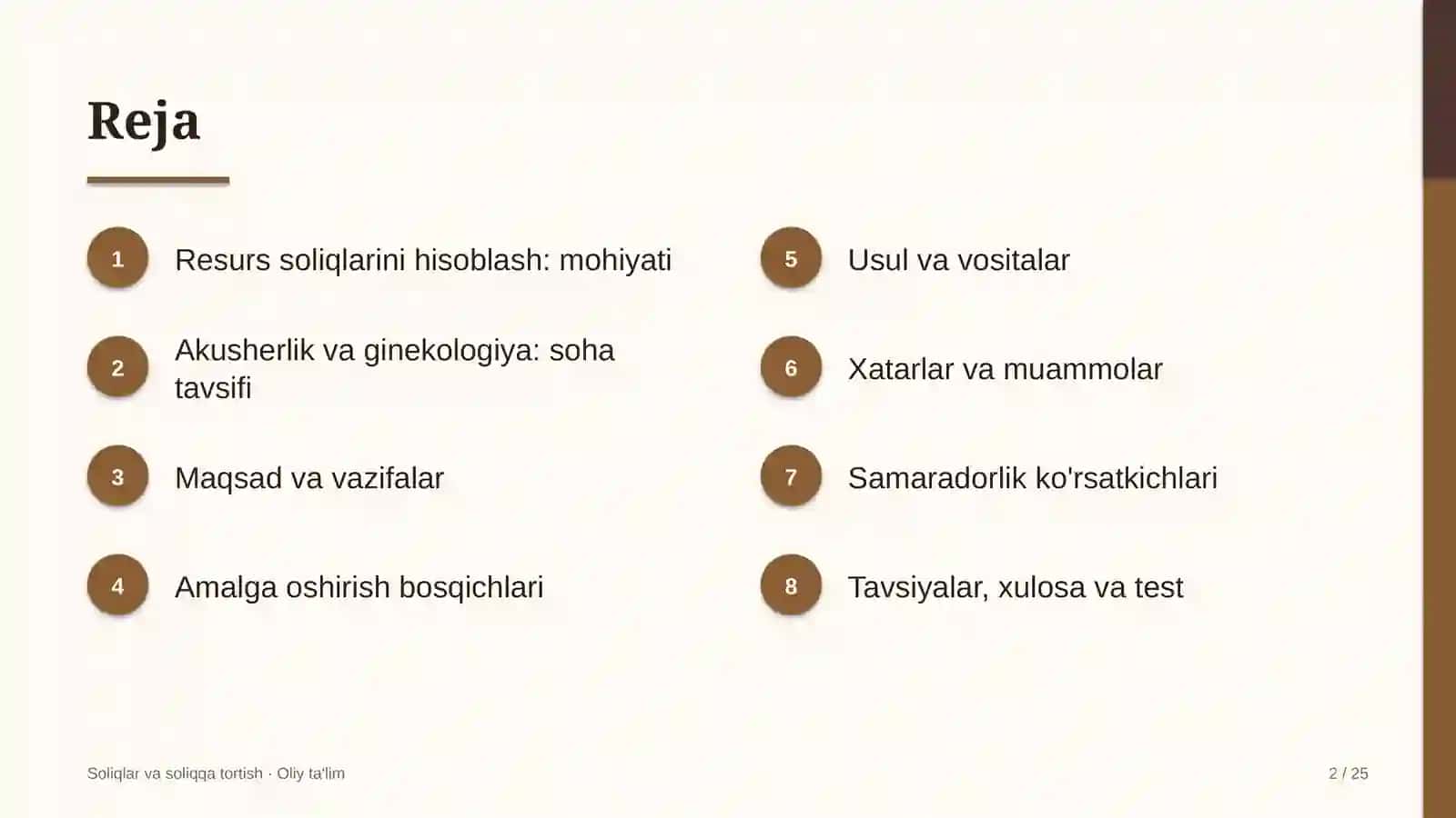 Akusherlik va ginekologiyada resurs soliqlarini hisoblash 2