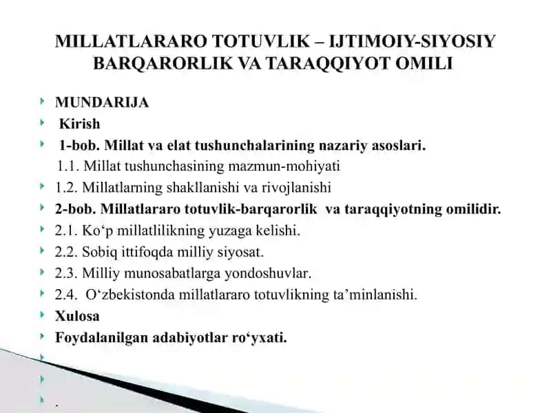 МILLATLARARO TOTUVLIK – IJTIMOIY-SIYOSIY BARQARORLIK VA TARAQQIYOT OMILI 2