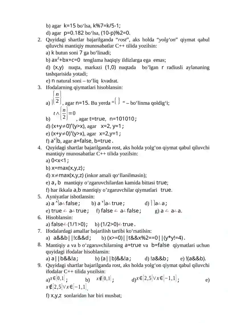 Mantiqiy ifodalar 2