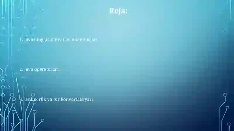 Java tilining asosiy turlari va operatorlar haqida 2