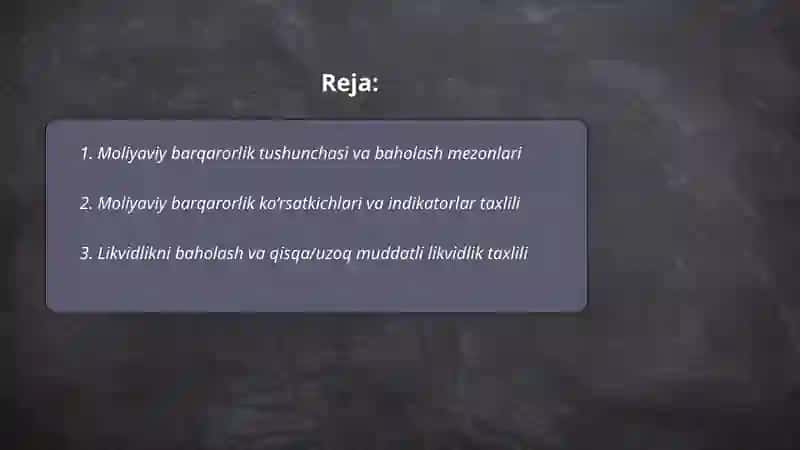Moliyaviy barqarorlikni baholash va taxlil usullari 2