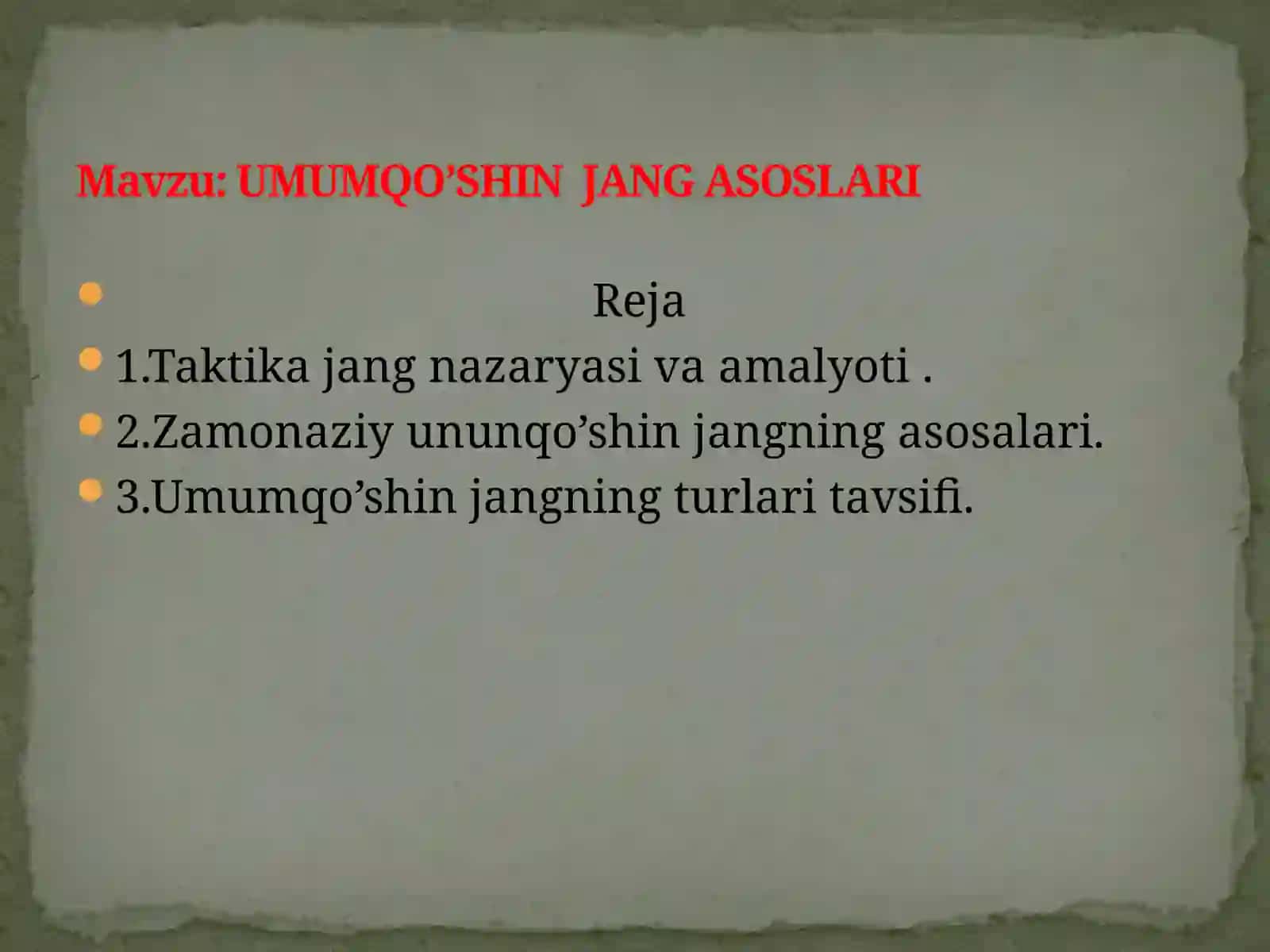 UMUMQO’SHIN JANG ASOSLARI 2