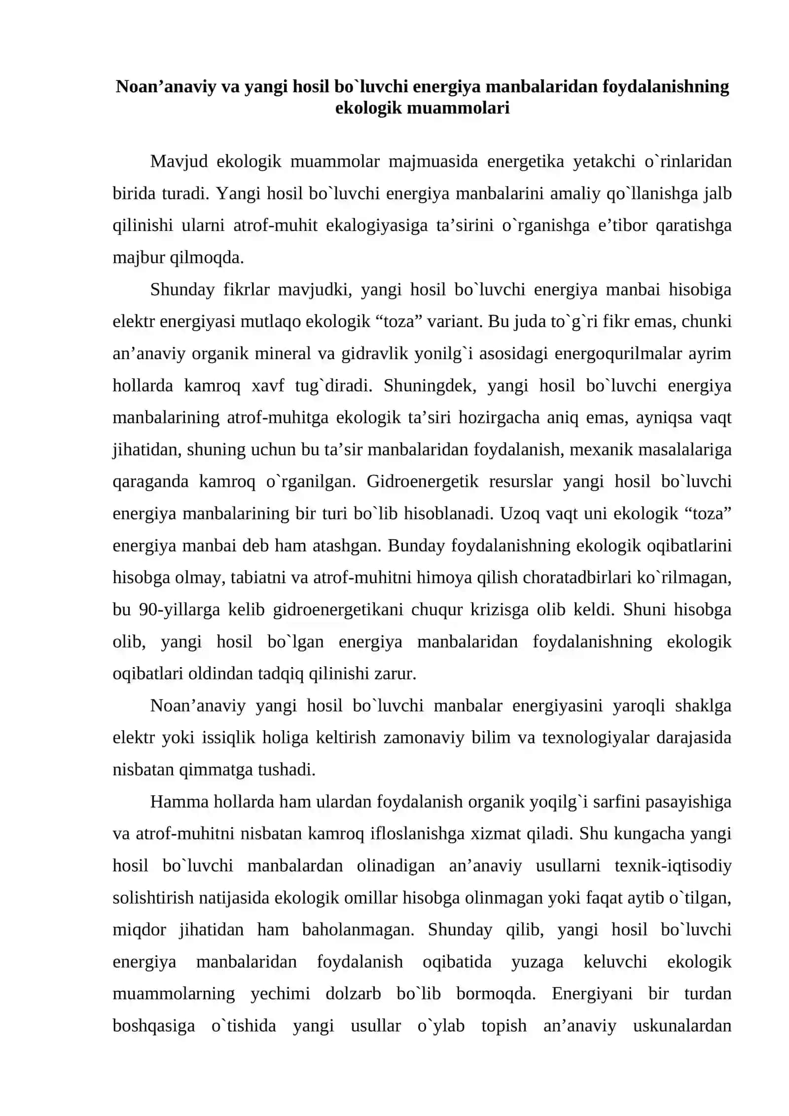 Yangilanadigan energiya manbalari 2