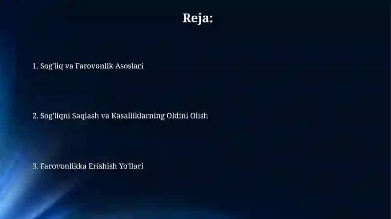 Salomatlik va farovonlik 2