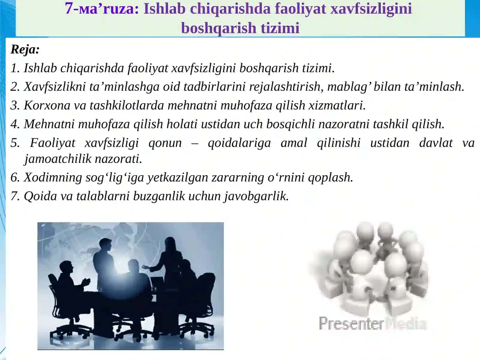 Ishlab chiqarishda faoliyat xavfsizligini boshqarish tizimi 2