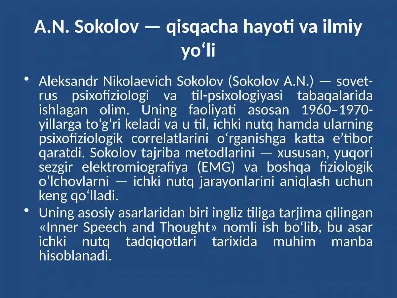 Ichki nutqning psixofiziologik tadqiq etish (A.N.Sokolov) 2