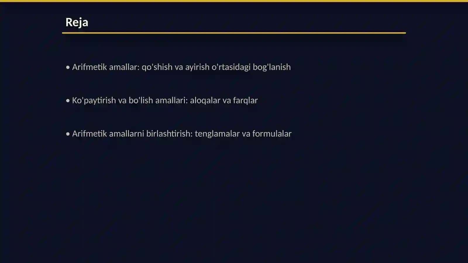 Arifmetik amallar o’rtasidagi bog’lanish 2