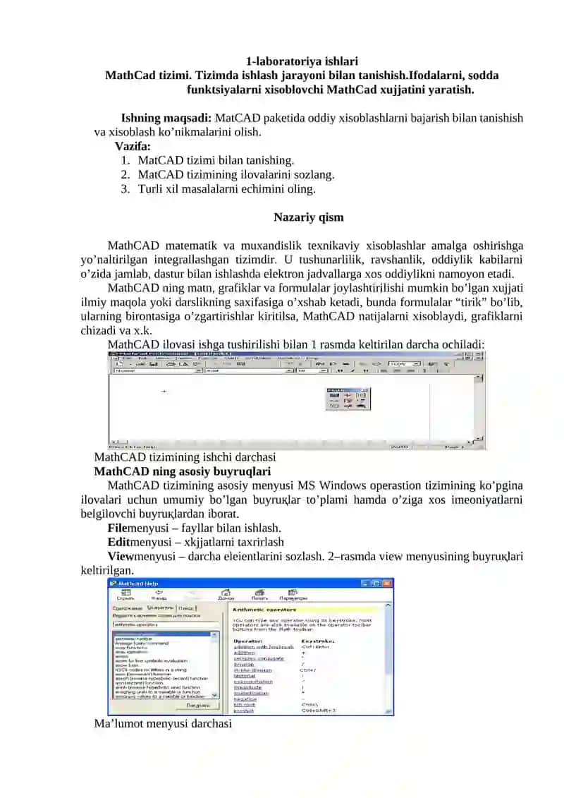 MathCad tizimi 2