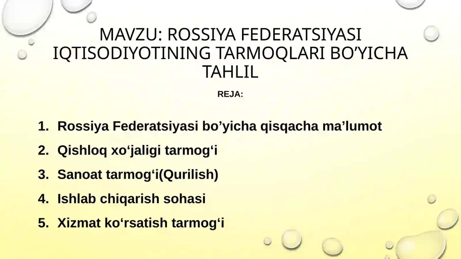 Rossiya Federatsiyasi iqtisodiyotining tarmoqlari bo'yicha tahlil 2