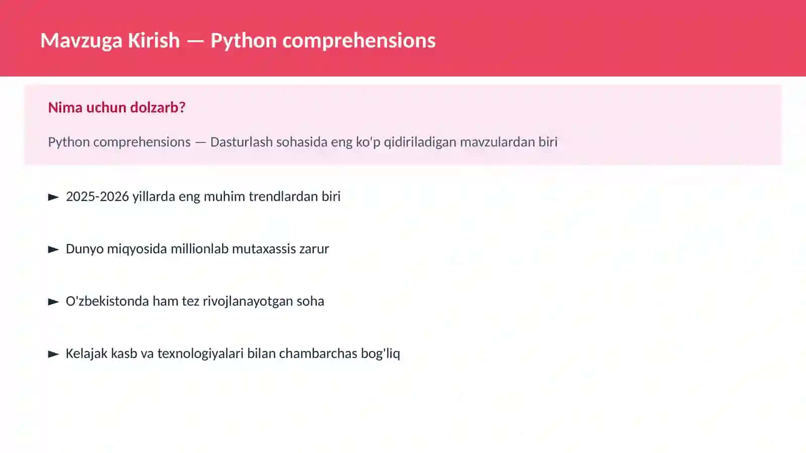 PYTHON DASTURLASH | Python comprehensions 2