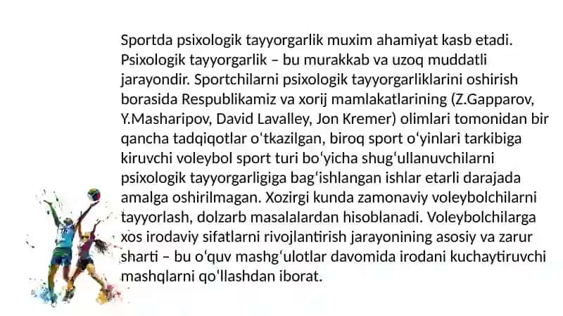 Voleybolchilarni ma’naviy, irodaviy va psixologik tayyorgarligi 2