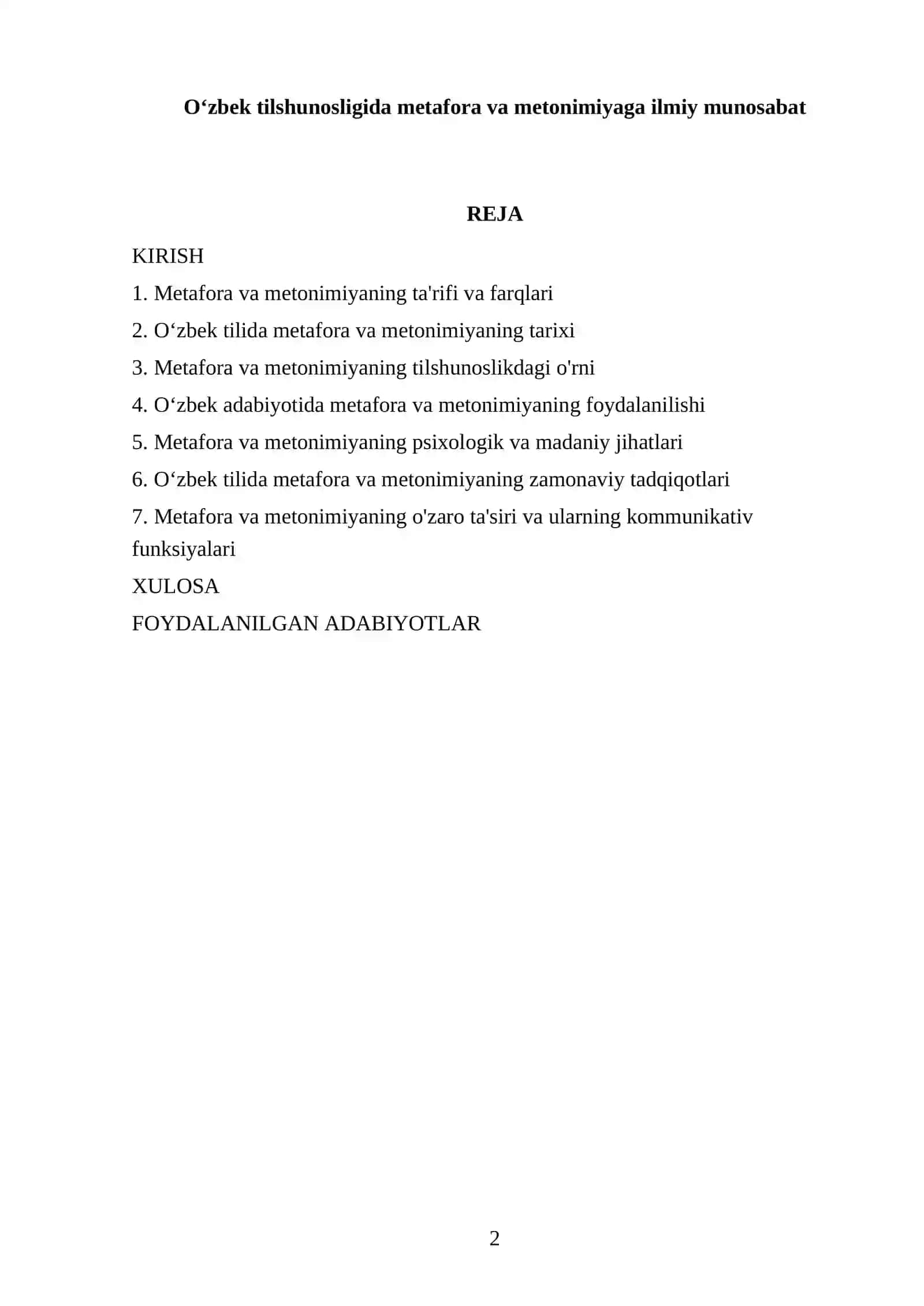 Oʻzbek tilshunosligida metafora va metonimiyaga ilmiy munosabat 2