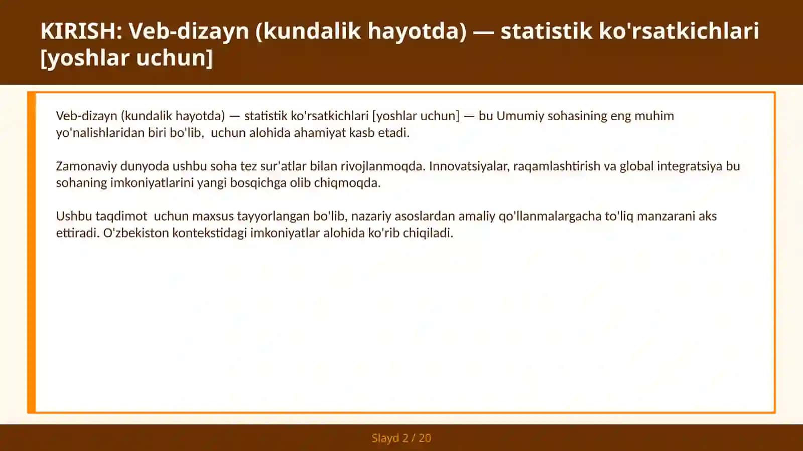 VEB-DIZAYN (KUNDALIK HAYOTDA) — STATISTIK KO'RSATKICHLARI [YOSHLAR UCHUN] 2