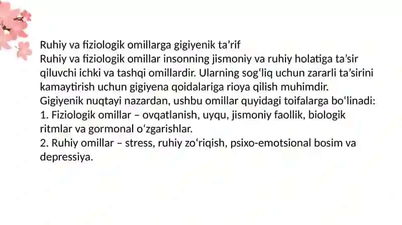 Ruhiy va fiziologik omillar 2
