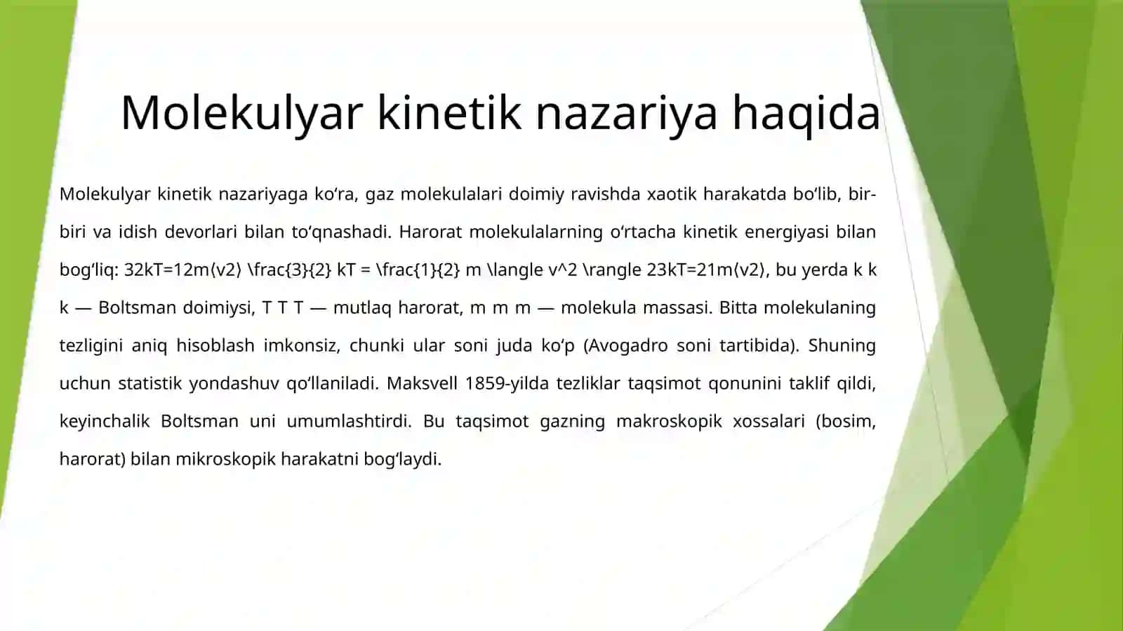 Molekulalarning tezliklari boʻyicha taqsimoti 2
