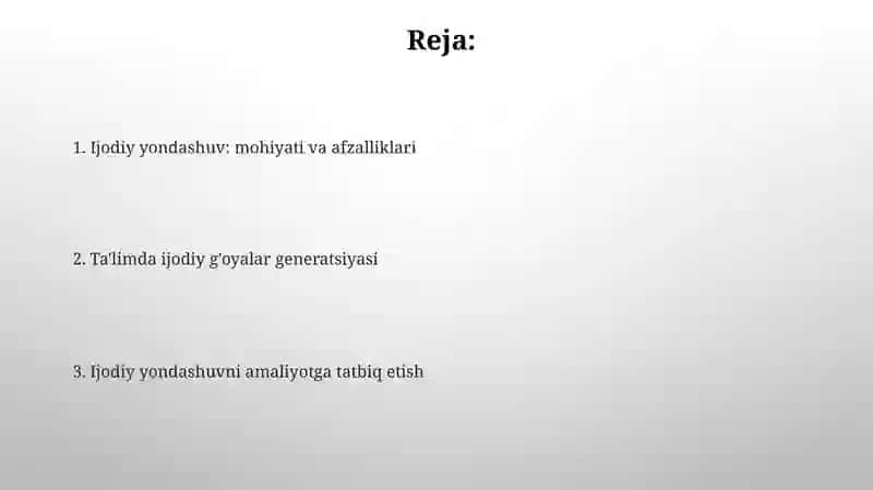 Ijodiy yondashuvni amaliyotga tatbiq etish 2