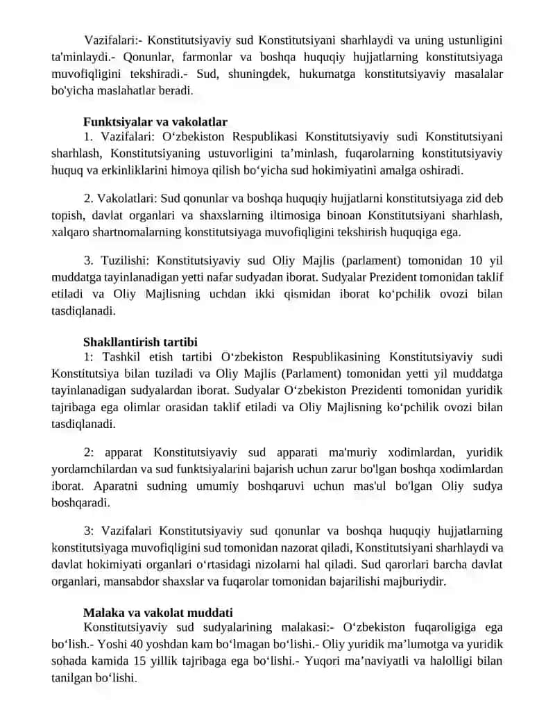 O‘zbekiston Respublikasi Konstitusiyaviy Sud Apparati,Uning Funksiyasi Va Shakllanish Tartibi 2