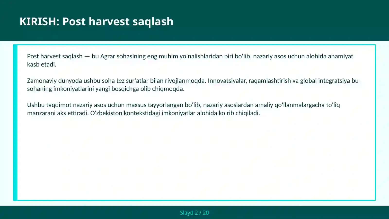 Post harvest saqlash 2