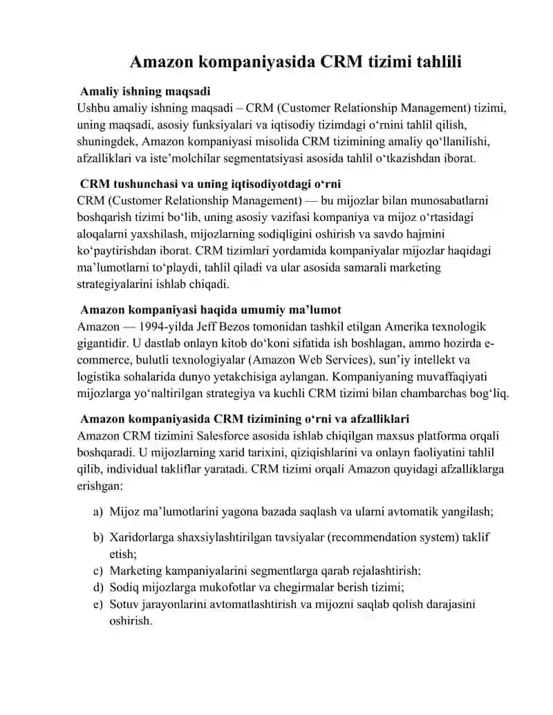 Amazon kompaniyasida CRM tizimi tahlili 2